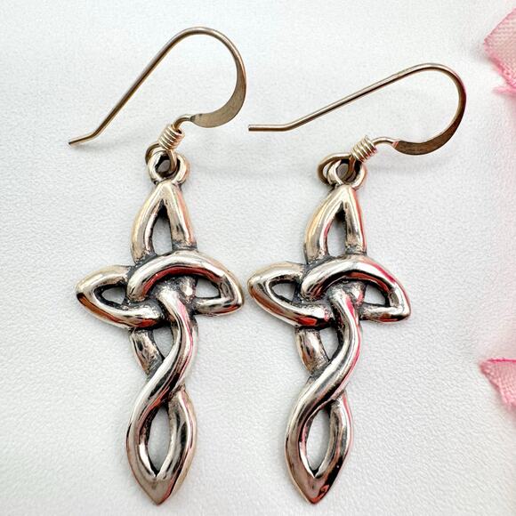925 Sterling Silver Celtic Cross Dangle Earrings Irish Christian Religious Faith - Picture 1 of 10